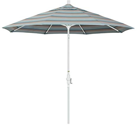 California Umbrella 9' Rd Tahoe Series Aluminum Patio Umbrella, Crank Lift, Collar Tilt, White Finish, Sunbrella Gateway Mist Fabric