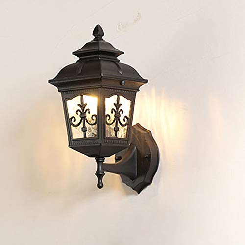 Mengjay Außenwandleuchte Wandlampe aufwärts in antikem Look, Aluguß in Braun/Gold m. Klarglas-Scheiben, Wandleuchte für Terrasse/Hof m. E27-Fassung, max. 60 Watt, Retro/Vintage (B)