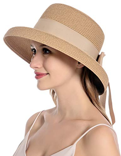 Muryobao Damen Sonnenhut Strohhut Sommer UV-Schutz Reise Faltbare Krempe Eimer Hut Vintage Glocke Strand Angeln Kappe, Khaki, Einheitsgröße