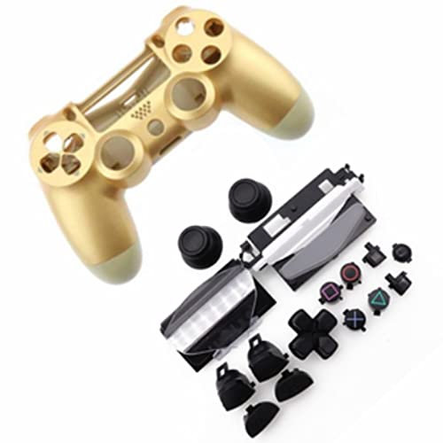 HUAYUWA Kunststoff Game Controller Gehäuse (Gold) mit Tasten Ersatzset passend für PlayStation 4 Slim 4.0 JDS-040 JDM-040 (V1 Version)