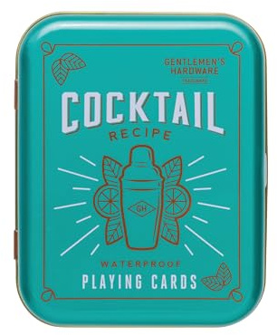 Gentlemen's Hardware Waterproof Playing Cards in Travel Tin Standard Poker Size Deck of Cards, 52-Cards, Cocktail Recipes
