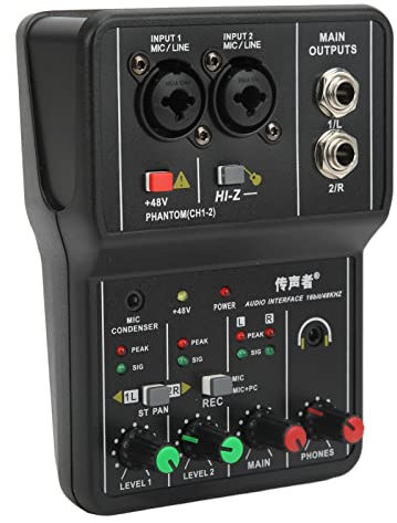 Table de Mixage Audio 2 Canaux, Petit Mélangeur Portable sans Pilote de Carte Son USB, Console de Mixage Sonore pour L'enregistrement de Musique Karaoké à Domicile Karaoké