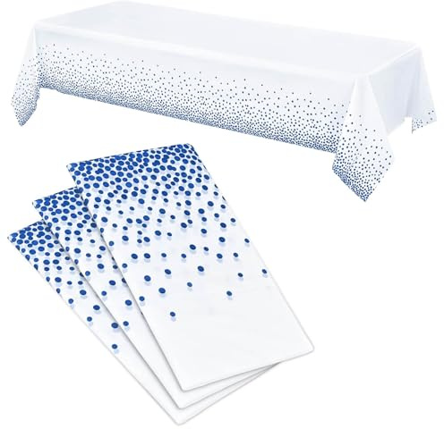 CINGHIA Nappe Jetable Anniversaire Blanche et Bleue à Pois, 137 x 274 cm, 3 Pièces