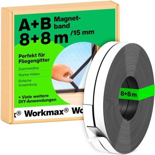 WORKMAX® A+B Magnetband für Fliegengitter & Moskitonetze - Selbstklebende Magnetstreifen mit starker gegenseitiger Anziehung - Magnetklebeband mit Gegenstück & starkem Kleber (5+5 m)