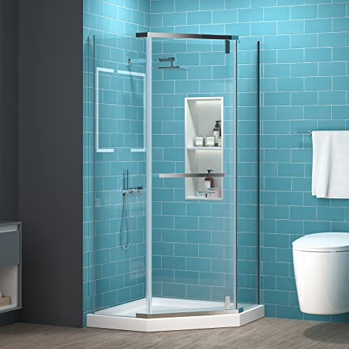 Comfystyle Neo-Angle Frameless Shower Door 36 in. W x 72 in. H, Corner Shower Enclosure with 1/4 Clear Glass, Pivot Shower Doors in Chome Finish (Shower Base Not Included)