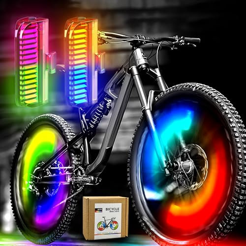 Lot de 2 lampes de vélo rechargeables pour roues de vélo résistantes aux intempéries, lumières de vélo pour adultes et enfants, 7 couleurs variables, capteur de mouvement,
