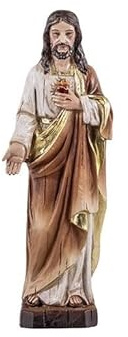 Figura del Sagrado Corazon de Jesus de Resina Pintada a Mano Estilo Madera Clara de 13 cm