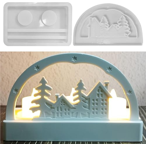 Silikonformen Gießformen Häuser, Silikonform Kerzenhalter Silikonform Haus mit Sockel Gießformen Silikon Häuser Gießform Kerzenhalter Silikon form Frühling für Handwerk (C)