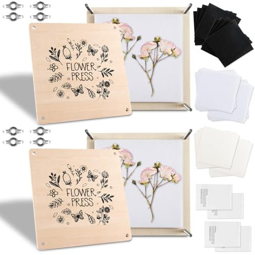 Fyeme 2 st. blompress 18 x 18 cm blompress barn av trä 7 lager för torkning av blommor blad växter planteringspress för hobbyutövare av vuxna och barn