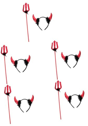 UPKOCH 5 Set Cerchietto Corna e Nero per Halloween Accessori Costume Diavoletta per Feste Tema e Masquerade Fascia Confortevole e Creativa
