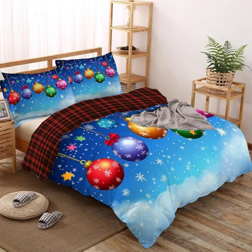 CEDNXOER Dessin Animé Flocon Neige Housse de Couette 240x260cm, Parure de Lit de Motif Suspendu Ballon Réversible Housse Couette 2 Personnes, 2 Taies d'oreiller 65x65 cm avec Fermeture Éclair