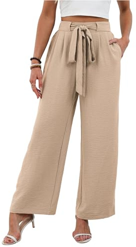 Tolaler Pantalones Mujer Verano Anchos Casual Largo Pantalon Cintura Alta Elástico con Bolsillos Cómodos Fluido Elegante