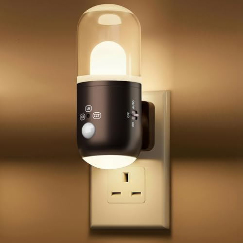 SuglanBee Night Light Plug in Wall with Motion Sensor & Dusk to Dawn Sensor | 3 Color Temperatures,5-Level Dimming (20-240 LM) RGB LED Night Light for Bedroom, Hallway, Stairs (Coffee 1pcs)