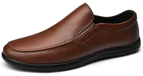 NYSBH män båtskor affärer andningsbara loafers skor för män platta skor vardagliga skor halkfria halkfria, Brun, 40 EU