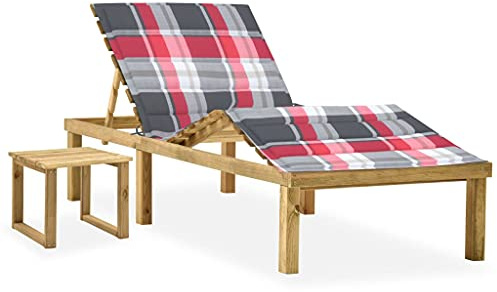 Frdhee Schwebeliege Sonnenliege Liegestuhl,Garten Sonnenliege mit Tisch und Auflage Kiefer Imprägniert,Geeignet Für Garten,Sonnenbaden,Büro,Einfach Zu Montieren