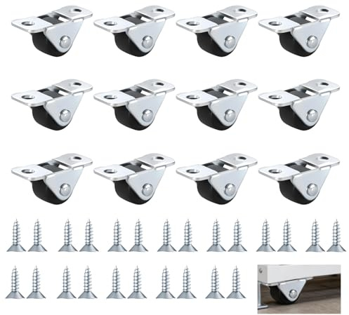 12 ruedas pequeñas para muebles, ruedas de goma de 1,2 cm con placa de acero, mini ruedas para muebles con 24 tornillos, ruedas para muebles, armarios, cajas de herramientas, proyectos de bricolaje y