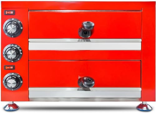 YOOKTEN Commercial Electric Pizza Oven, 12Indoor Pizza Oven 2-Layers Countertop Stainless Steel Pizza Maker with 60 Minutes Timer for Restaurant Home, Red, Silver