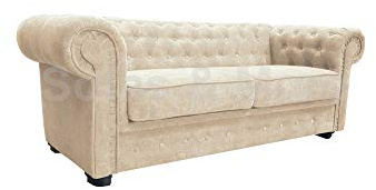 Sofas and More Chesterfield Style Corner Sofa Set 3+2 Seater Armchair Cream Fabric (3 Seater)