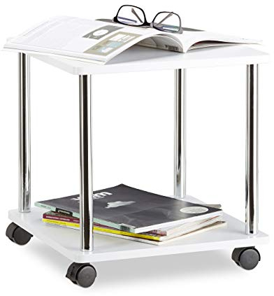 Relaxdays Beistelltisch rollbar, Allzweckwagen Holz, 4 Rollen, quadratischer Couchtisch, HxBxT: 41,5 x 40 x 40 cm, weiß
