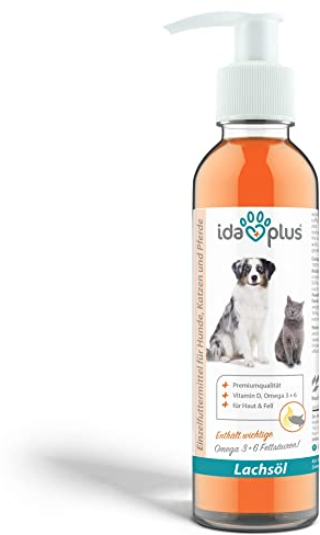 Ida Plus - Premium Lachsöl in Lebensmittelqualität für Tiere - 200 ml Pumpflasche - Hunde und Katzen - Omega -3 & 6 Fischöl - Made in Germany - Vitamin D, A und E - Barf