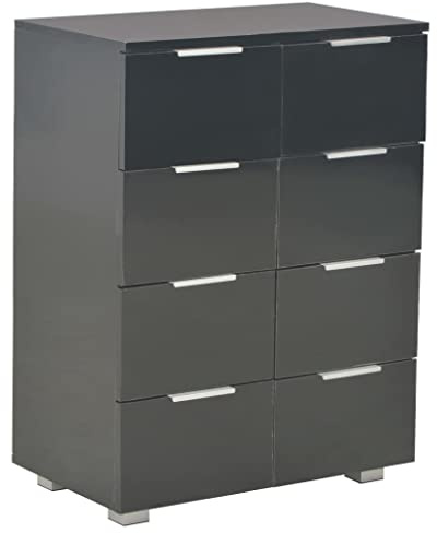 vidaXL Sideboard mit 8 Schubladen Kommode Beistellschrank Mehrzweckschrank Anrichte Schubladenschrank Flur Hochglanz Schwarz 60x35x80cm Holzwerkstoff