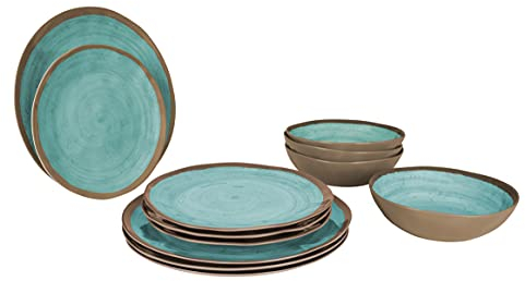 Bo-Camp - Vaisselle - 100% mélamine - 12 pièces - Halo - Aqua/Terracotta