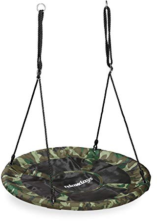 Relaxdays Nestschaukel Camouflage, Tellerschaukel für Kinder & Erwachsene, 100 kg, Kinderschaukel, 100 cm Ø, dunkelgrün