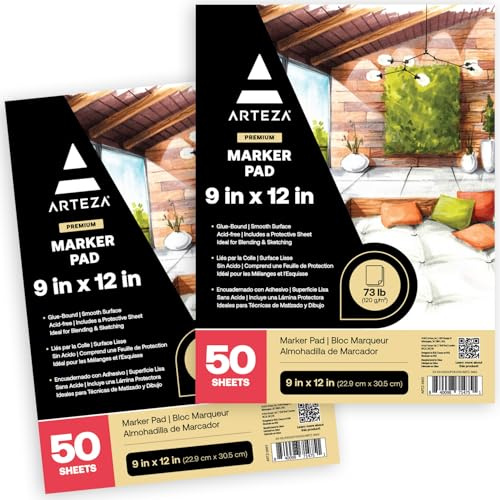 ARTEZA Marker Paper Pad 9x12 Drawing Pad 2 pack 50 Sheets Sketch Pads for Drawing for Adults & Teens