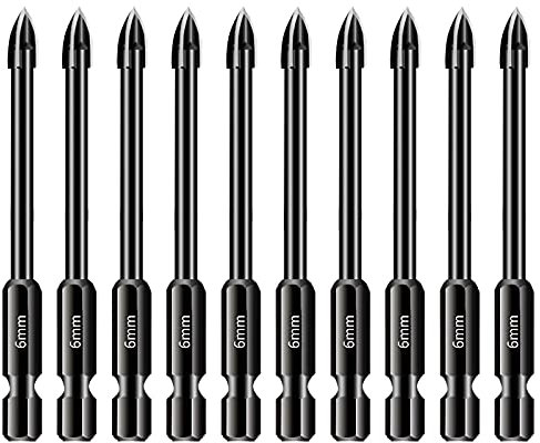 Juego de 10 brocas de hormigón de vidrio, brocas mampostería 6 mm con vástago hexagonal, herramientas perforación punta carburo tungsteno para espejo y baldosas cerámica en hormigón y pared ladrillo