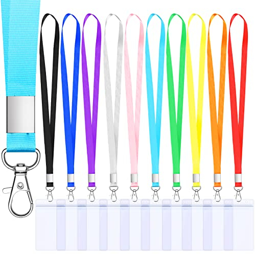 Weysoo Ausweishülle Hartplastik, 10 Stück Schlüsselbänder mit Kartenhalter Ausweis, Bunt Nylon Umhängeband mit Ausweishülle und Schwenken Karabiner für 65 * 120mm Impfpass Erwachsene