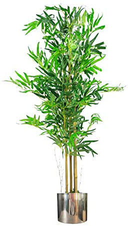 Leaf Design UK Plantes Tropicales artificielles et Arbres, Bambou Naturel argenté, 120 cm