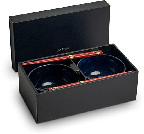yoaxia ® - [ IZAYOI ] Schalen Set 2x Suppenschale / Reisschale Ø 13cm | H 7cm + 2 Paar Essstäbchen aus Japan
