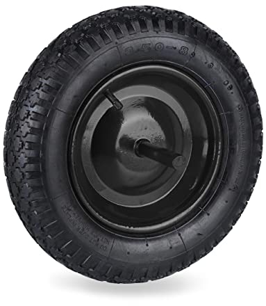 Relaxdays Ruota per Carriola 3.50-8, Pneumatico ad Aria con ASSE Fisso, Cerchione in Acciaio, Fino a 120 kg, Nero