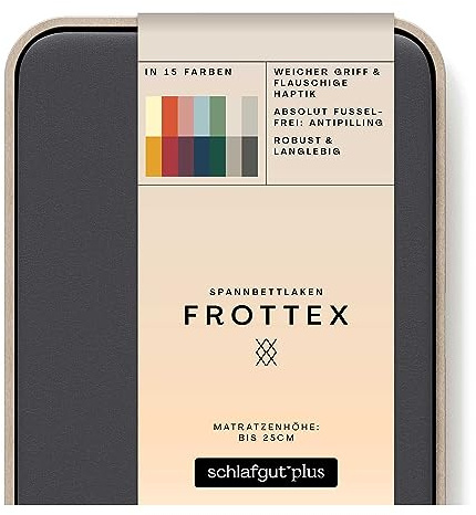 schlafgut Frottex Spannbettlaken 140x200cm bis 160x200cm – Grey Deep - 75% Baumwolle, 25% Polyester, Oeko-TEX Zertifiziert - Matratzenhöhe bis 25 cm | Bettlaken, Spannbetttuch 160x200 cm, Grau, Frottee Stretch, saugfähig, bis 25 cm Steg, OEKO-TEX, Rundumgummi