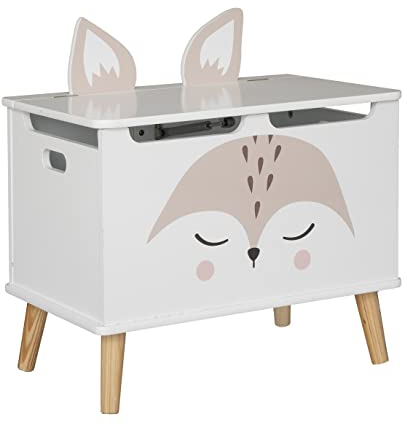 Atmosphera - Coffre Enfant Renard - Bois et pin - Blanc - 53x54-5 cm
