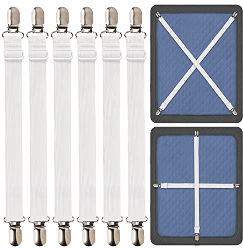 Jewan 6 Stück Bettlakenspanner Verstellbar,Längere Lakenspanner für Faltenfreie Bettlaken Elastische Betttuch Spanner mit Metallclip für Bettlaken Matratze Bügelbrett Sofa