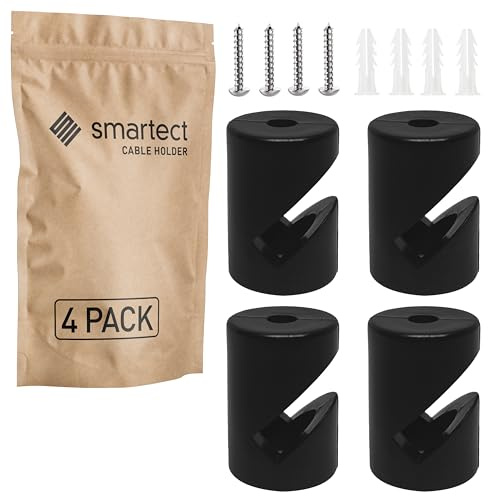 smartect Wand- und Deckenpins 4 Stück für Textilkabel in Schwarz | Ø20 x 30mm Deckenbefestigung mit Schrauben und Dübeln, Affenschaukel Aufputz-Kabelhalter für eigenes DIY Projekt