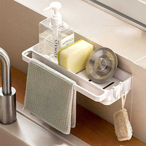 Chrasy Organizador Estropajo Fregadero Guarda Estropajos, ABS de plástico de Organizador Sink Caddy Soporte, Soporte para Esponjas y Trapos Múltiple Funtion Estante para Cocina Cuarto de Baño