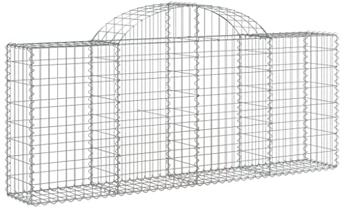 vidaXL Arched Gabion Baskets 25 pcs, Galvanised Iron, Stable Construction, Decorative Garden Barriers, 200x30x80/100 cm, Silver