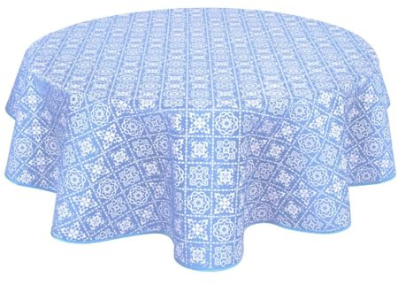 Home Direct Wachstuch Tischdecke Wachstuchtischdecke Abwaschbar Abwischbare Rund Runde 140cm x 55 cm Blau grau