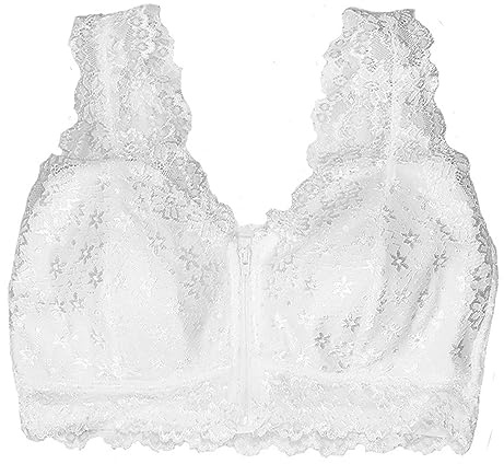 Soutien-Gorge Post-Chirurgie Mastectomie Femme Avec Poches Coussinet Amovible Bralette Lace Front Closure Zipper Brassière Sans Fil Bandeau Prothèse Mammaire Postopératoire ( Color : White , Size : XX