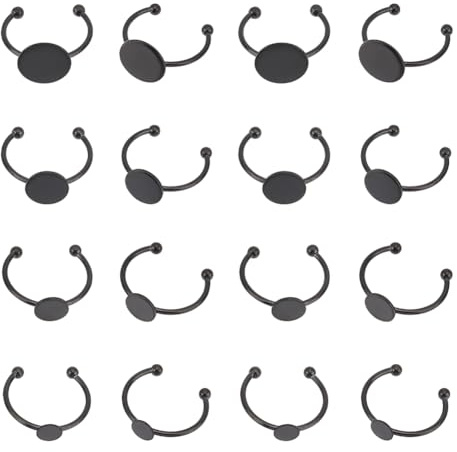 UNICRAFTALE 20 Stück 4 Größen Blanko Ringe Basis Fingerringe 6~12 mm Edelstahl Pad Ringbasis Schwarz Flache Runde Blanko Ringkomponenten Basis Lünette Tablett Für Schmuckherstellungszubehör