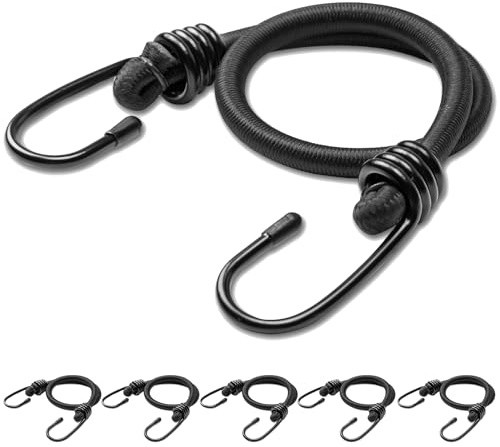Aegero 18inch Bungee Cords with Hooks,6Pcs Heavy Duty Extra Strong Outdoor Elastic Rope,Multi-Purpose Elastic Bungee Straps for Luggage,Camping,Tarps,Bike Rack,Outdoor Tent,Weatherproof（Black）