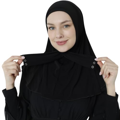 istanbul styles Hochwertiger muslimischer Hijab für Damen – eleganter Schal – dehnbar, langlebig, sofort zu tragen, intelligenter Hijab lässt sich leicht schließen, Schwarz, Standard
