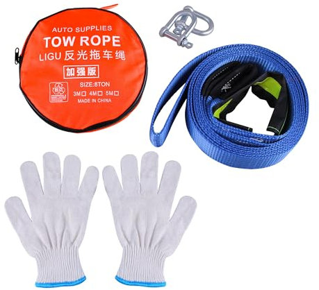 ONLISUM Abschleppseil,5 cm x 5 m Bergegurt,8T Bruchfestigkeit Abschleppgurt Bausätze mit 2 Verstärkten Schäkel und Aufbewahrungstasche