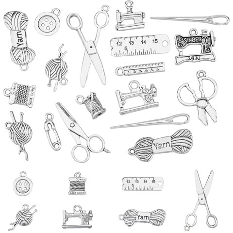 DISCOSMETIC 76 Stück Nähwerkzeug-Anhänger Nähanhänger Aus Legierung Nähmaschinenanhänger Tibetischer Antiker Silberanhänger Zum Selbermachen von Schmuck Und Armbändern, Bohrung: 1.2-7x1.2-7 mm
