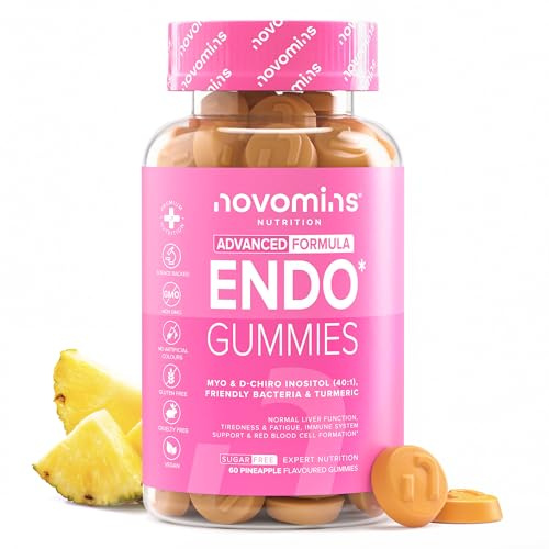 Endo Gominolas - Inositol Myo y D Chiro, Sauzgatillo, Vitamina B6, Cúrcuma y Probioticos Mujer Flora Intima - Vegano y Sin Gluten - Myo Inositol para Equilibrio Hormonal - 60 Gominolas - Novomins
