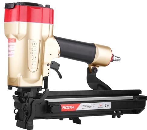 meite 16 Gauge 1-Inch Wide Crown Stapler, Pneumatic Heavy Duty Staple Gun for Roofing & Lathing, Tool-Free Jam Release & Visible Mag, Accepts 5/8- 1-1/2 P-Type Staples PW2638-L