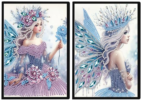 JISHSHAY 2 PCS Diamond Art Notebook Journal Diamond Painting Note Book Gem Art Sketchbook Gem Painting Diary Mosaic Kits for Adults Blank Notebook with Special Drills 14.5×21cm/5.7×8.26in Fairy Elf