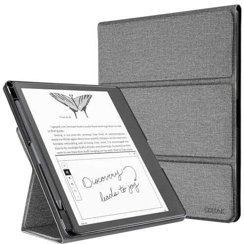 CoBak Stand Hülle für Kindle Scribe – Premium Folio-Lederhülle mit Stifthalter, automatischem Ruhe-/Wachmodus – Kompatibel mit 10,2 Zoll Kindle Scribe (Version 2022/2024)-Grau